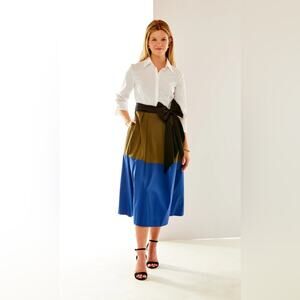 Sara Campbell Color-block Shirt Dress Size XS EUC Green Blue Midi Dress Classic